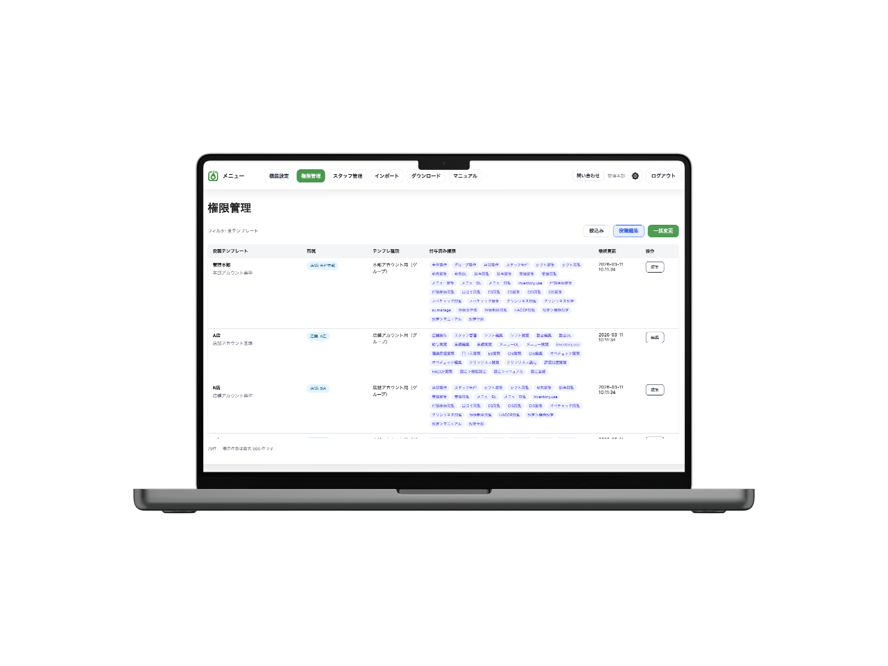 権限管理テンプレート画面